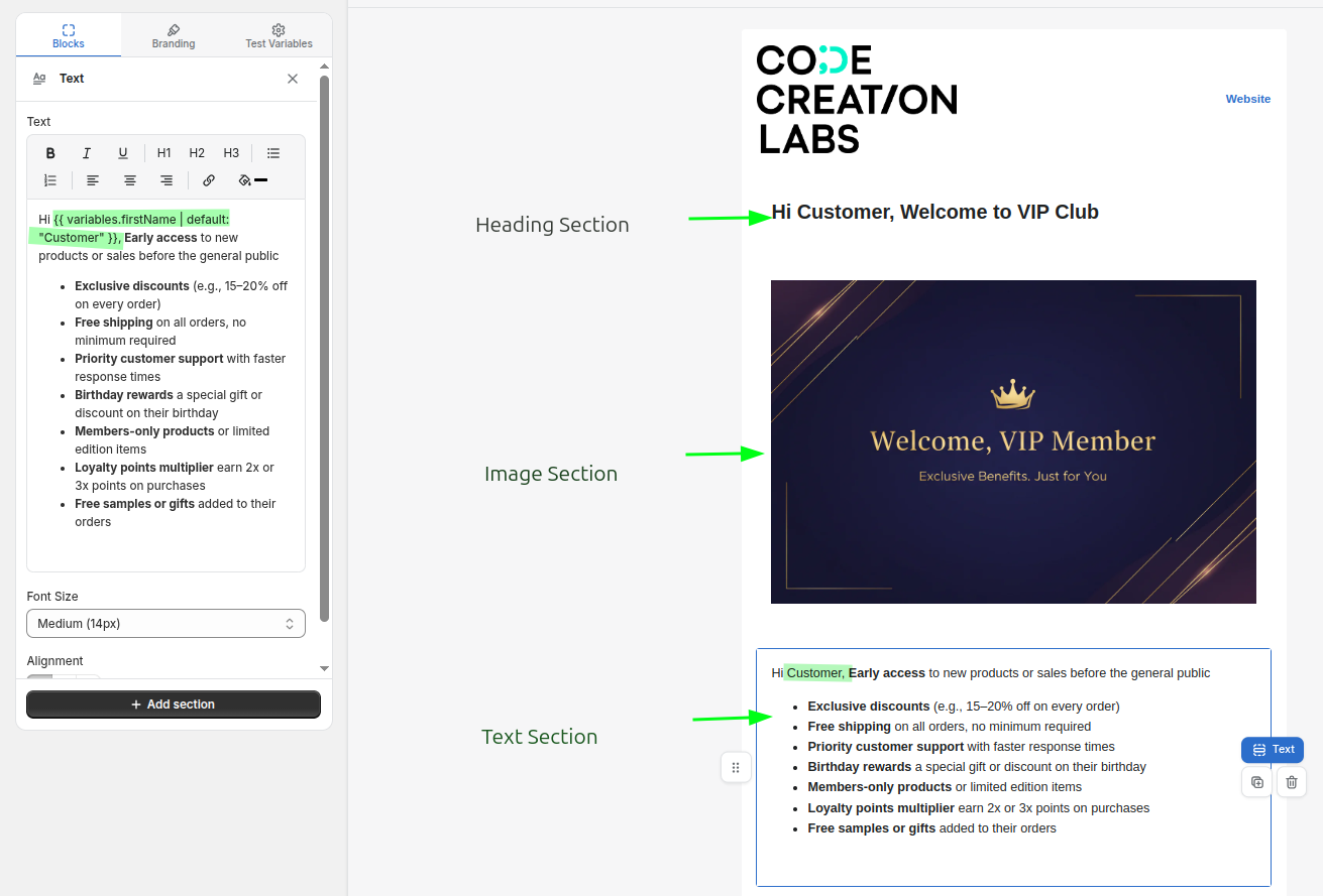 A layout built from heading, image and text blocks