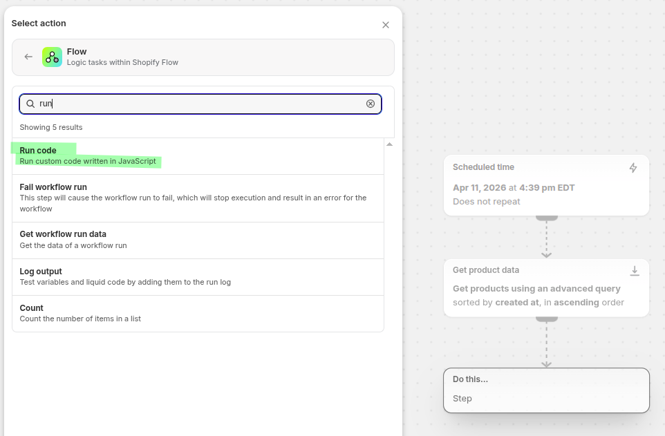 Adding the Run code action