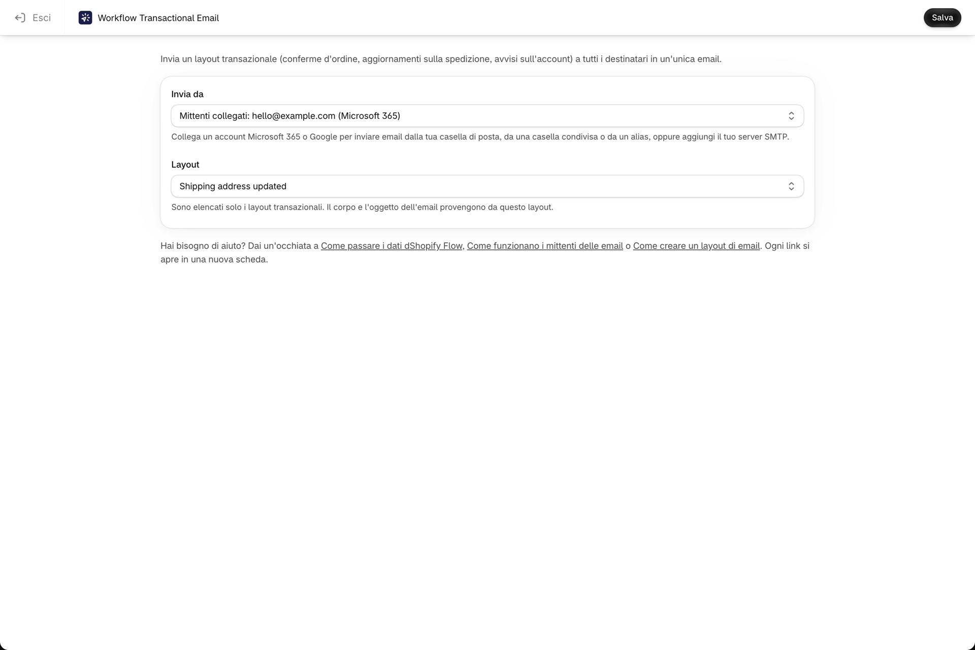 La pagina di configurazione dell’azione “Email” che elenca i modelli di email tra cui scegliere