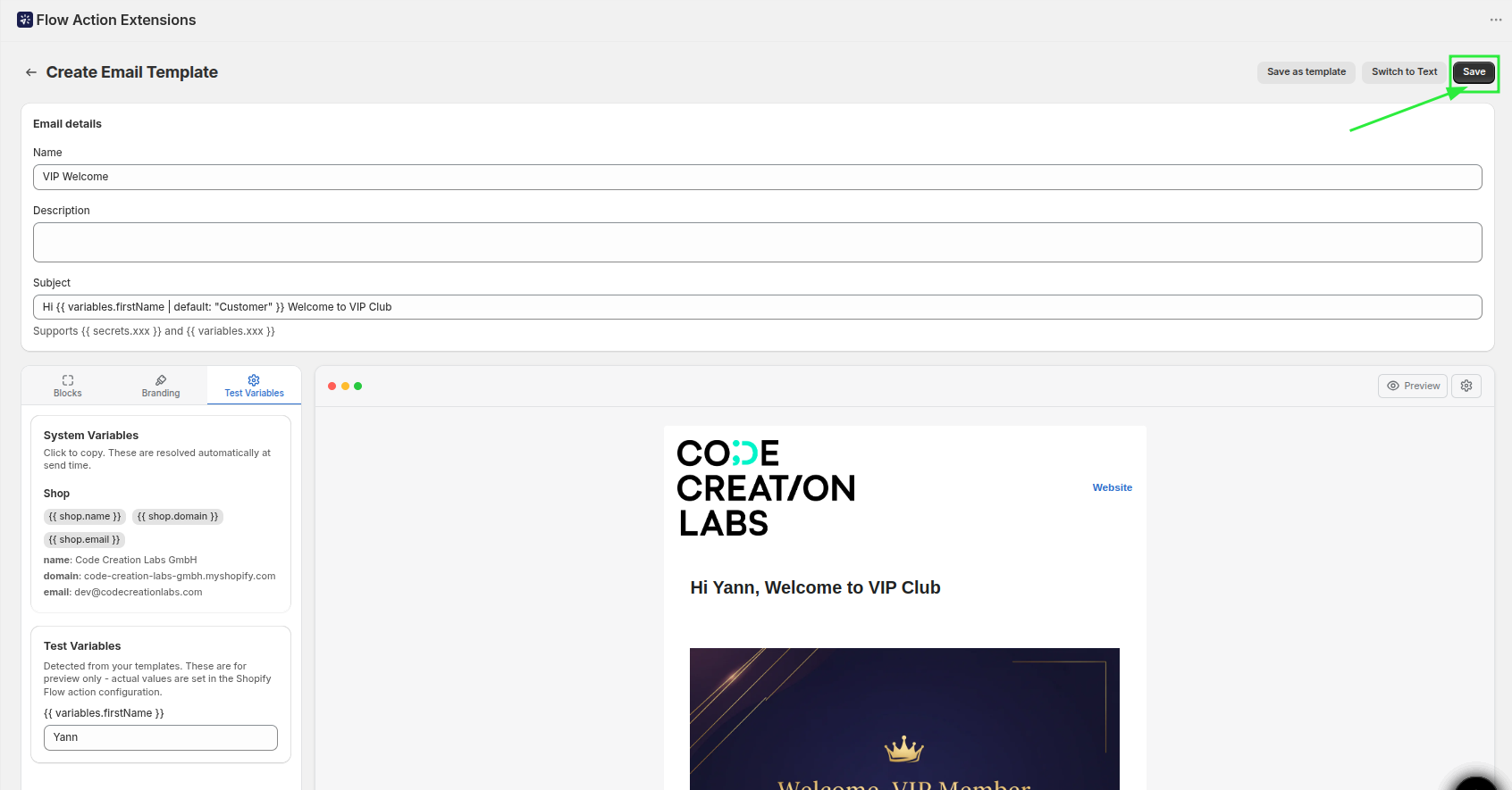 Saving the email layout