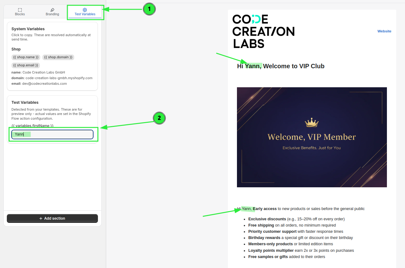 Testing the layout with sample variables