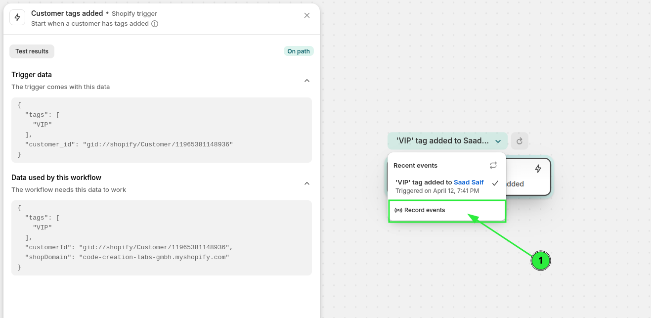 Recording events to capture real trigger data
