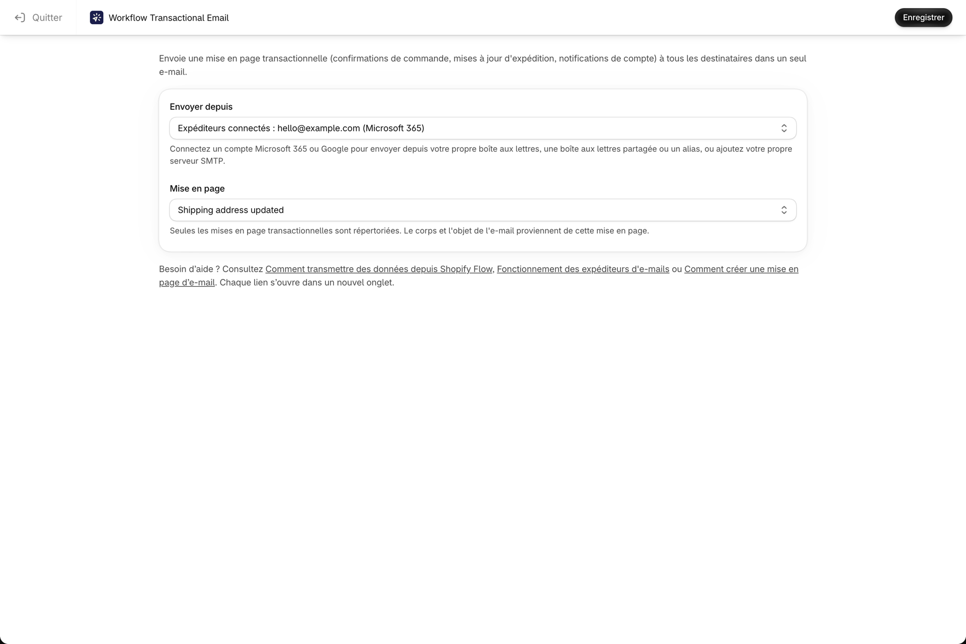 La page de configuration de l'action « E-mail » répertoriant les modèles d'e-mail parmi lesquels choisir
