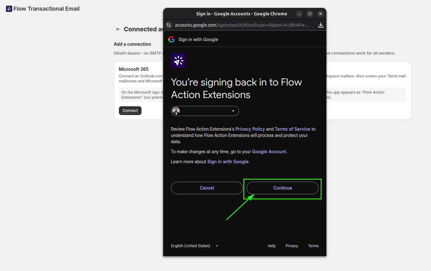 The Google sign-in window asking you to grant access