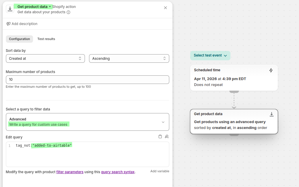Fetching untagged products in Shopify Flow