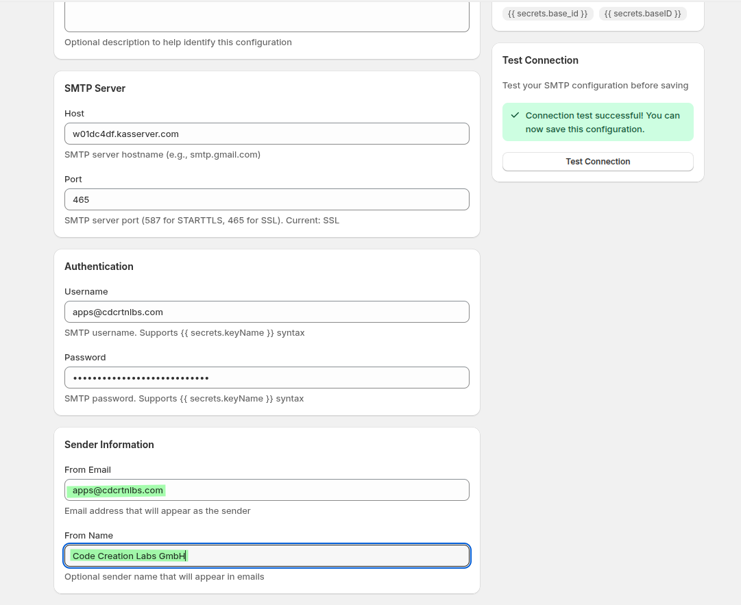 Setting the from address and display name