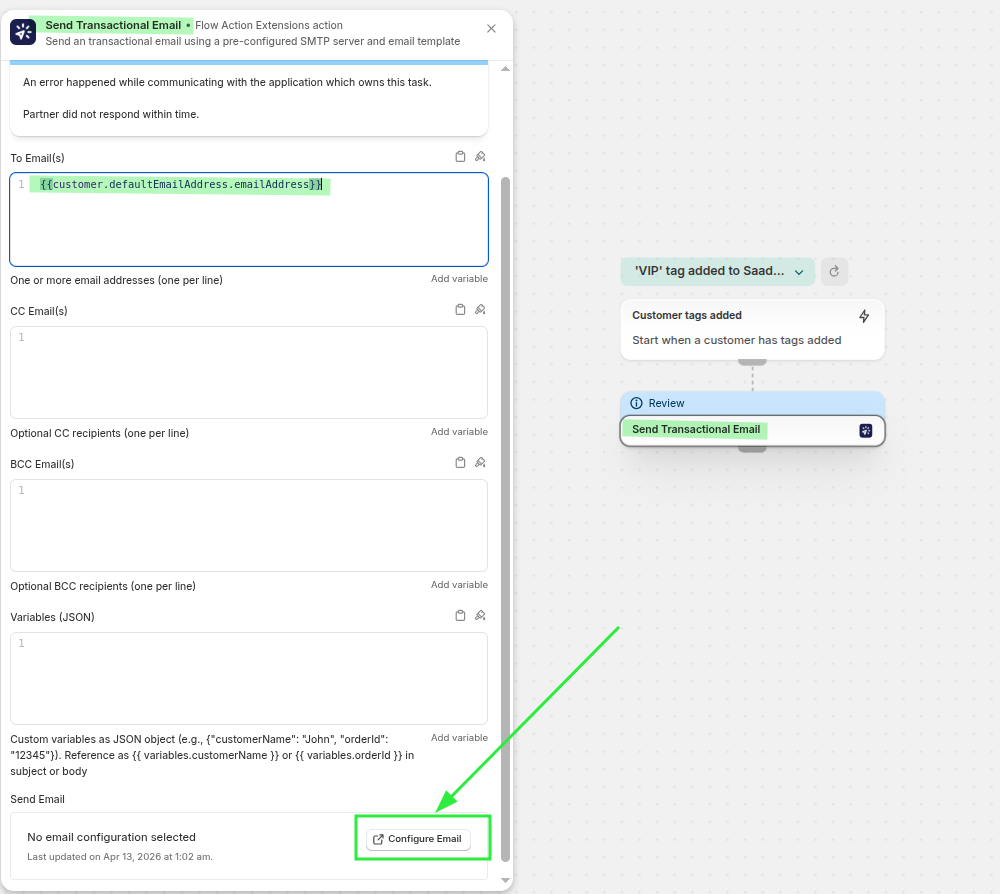 Adding the Send Transactional Email action