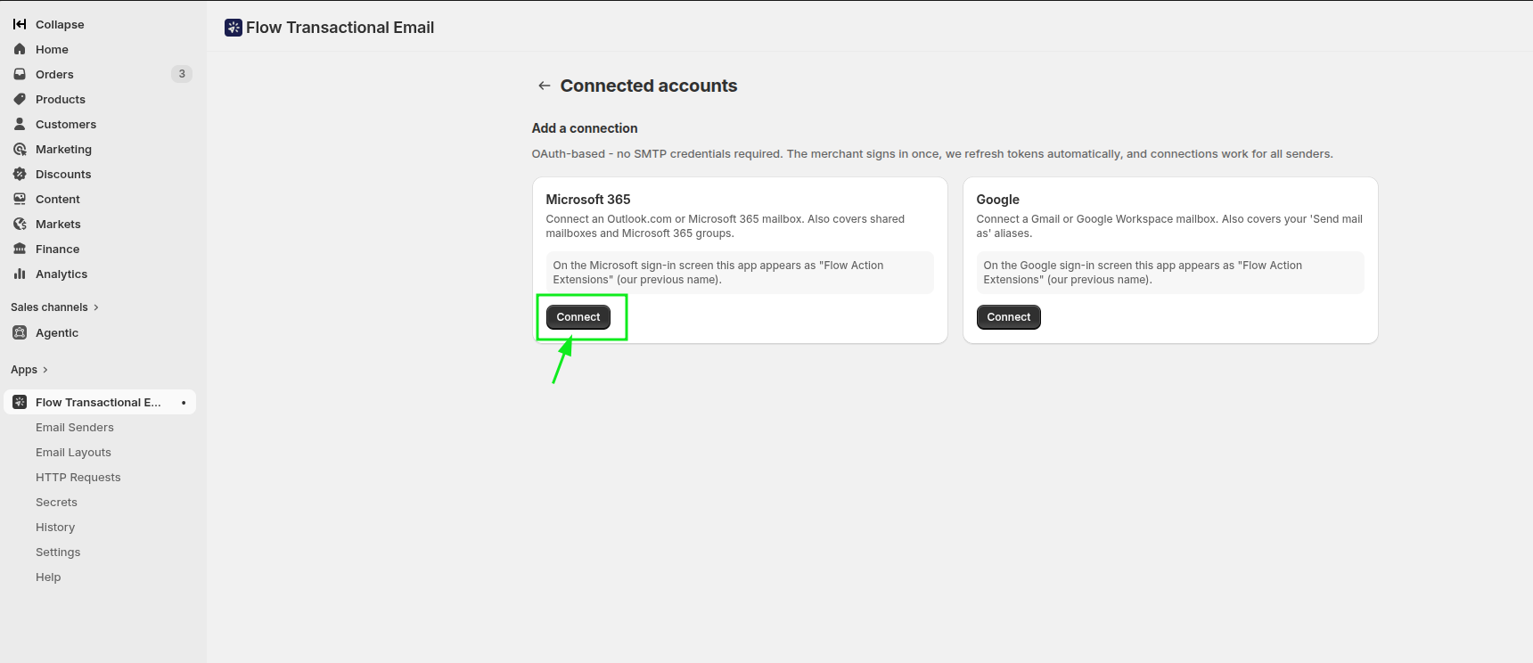The Connected accounts page showing the Microsoft 365 Connect button