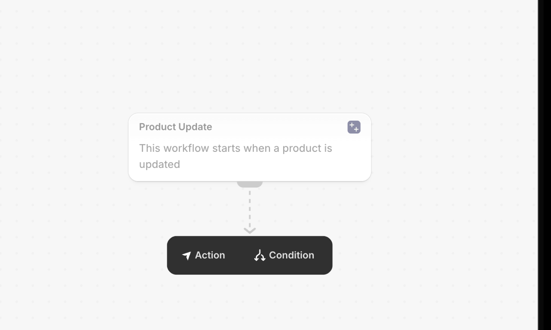The plus under the trigger step opened, offering Action and Condition